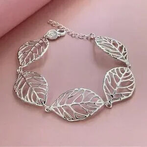 Sterling Silver plated Leaves Bracelet For Women